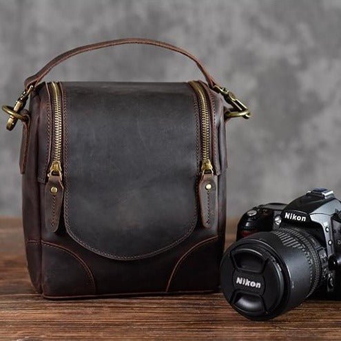 The Calista | Small Leather Camera Bag - Leather Camera Lens Case - Drakoi Marketplace