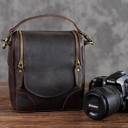 The Calista | Small Leather Camera Bag - Leather Camera Lens Case - Drakoi Marketplace