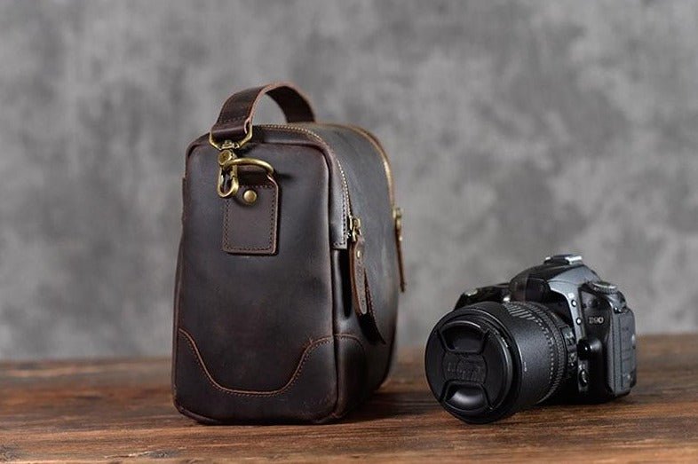 The Calista | Small Leather Camera Bag - Leather Camera Lens Case - Drakoi Marketplace