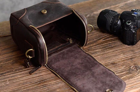 The Calista | Small Leather Camera Bag - Leather Camera Lens Case - Drakoi Marketplace