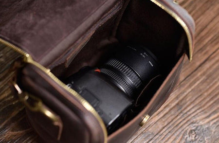 The Calista | Small Leather Camera Bag - Leather Camera Lens Case - Drakoi Marketplace