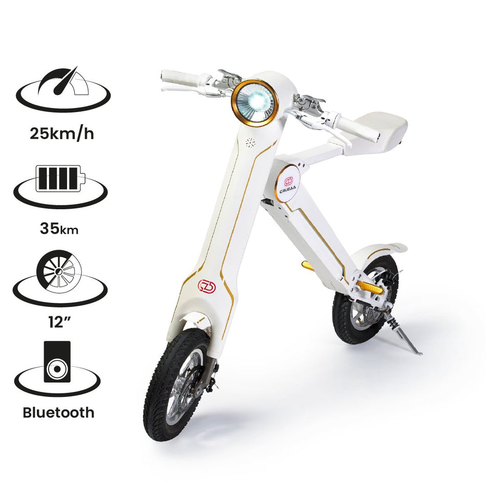 The Cruzaa Electric Scooter - 35km Range & 25kmh Top Speed Cruzaa Built in Bluetooth & Speakers +USB - Racing White - Drakoi Marketplace