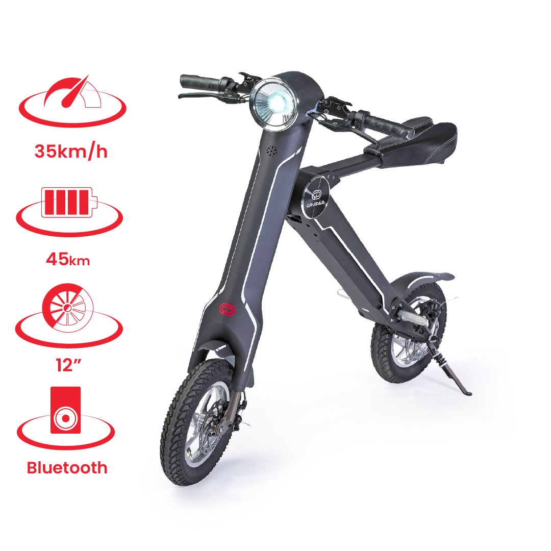 The Cruzaa Electric Scooter - 45km Range & 35kmh Top Speed Cruzaa Built in Bluetooth & Speakers +USB - Carbon Black - Drakoi Marketplace