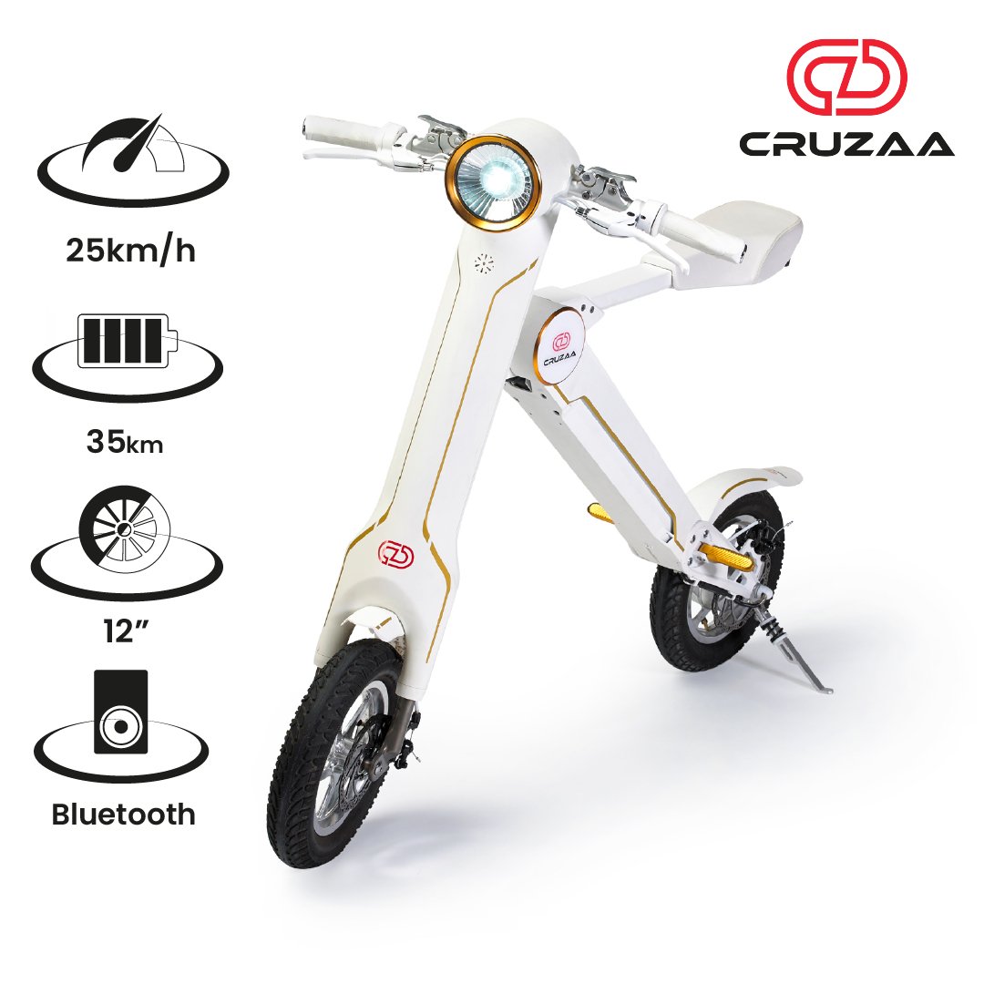 The Cruzaa PRO Electric Scooter - 35km Range & 25kmh Top Speed Cruzaa Built in Bluetooth & Speakers + USB - Racing White - Drakoi Marketplace