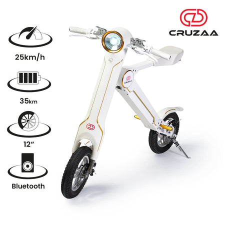 The Cruzaa PRO Electric Scooter - 35km Range & 25kmh Top Speed Cruzaa Built in Bluetooth & Speakers + USB - Racing White - Drakoi Marketplace