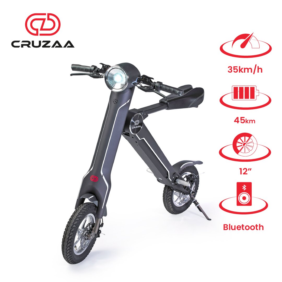 The Cruzaa PRO Electric Scooter - 45km Range & 35kmh Top Speed Cruzaa Built in Bluetooth & Speakers +USB - Carbon Black - Drakoi Marketplace