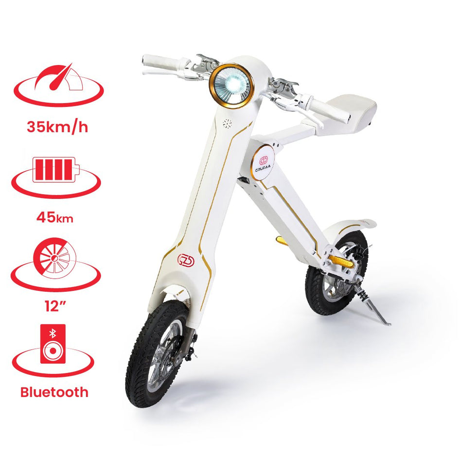 The Cruzaa PRO Electric Scooter - 45km Range & 35kmh Top Speed Cruzaa Built in Bluetooth & Speakers +USB - Racing White - Drakoi Marketplace