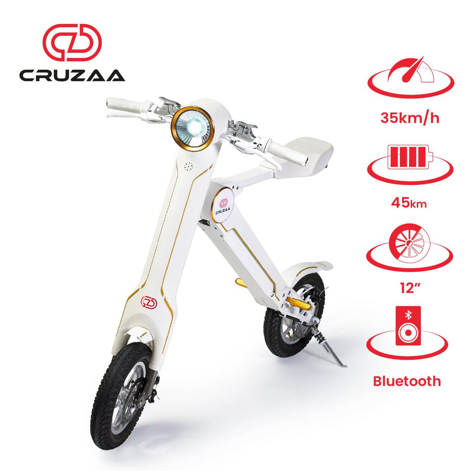 The Cruzaa PRO Electric Scooter - 45km Range & 35kmh Top Speed Cruzaa Built in Bluetooth & Speakers + USB - Racing White - Drakoi Marketplace