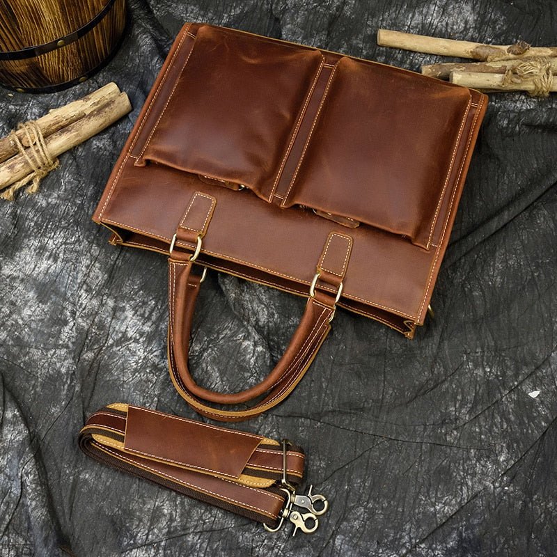 The Dagmar Leather Briefcase | Vintage Leather Messenger Bag - Drakoi Marketplace