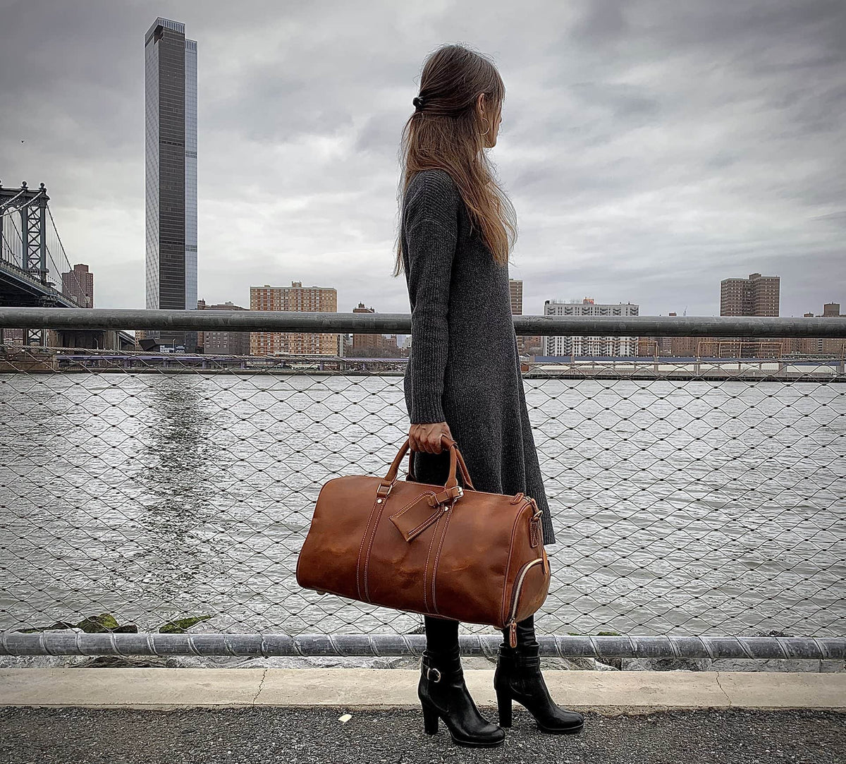 The Dagny Weekender | Large Leather Duffle Bag - Drakoi Marketplace