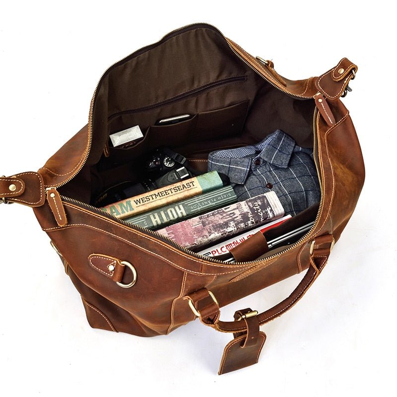 The Eira Duffle Bag | Vintage Leather Weekender - Drakoi Marketplace