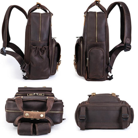 The Gaetano | Large Leather Backpack Camera Bag with Tripod Holder - Drakoi Marketplace