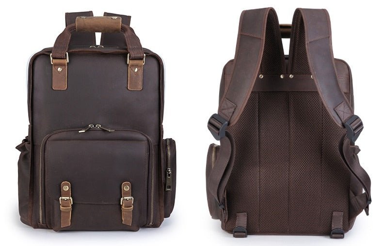 The Gaetano | Large Leather Backpack Camera Bag with Tripod Holder - Drakoi Marketplace