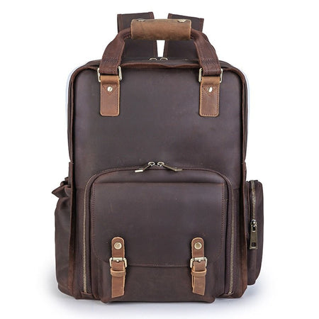 The Gaetano | Large Leather Backpack Camera Bag with Tripod Holder - Drakoi Marketplace