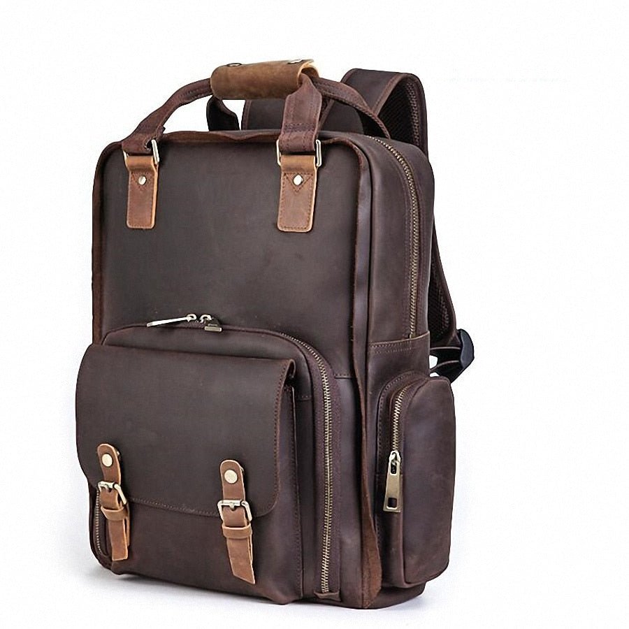 The Gaetano | Large Leather Backpack Camera Bag with Tripod Holder - Drakoi Marketplace