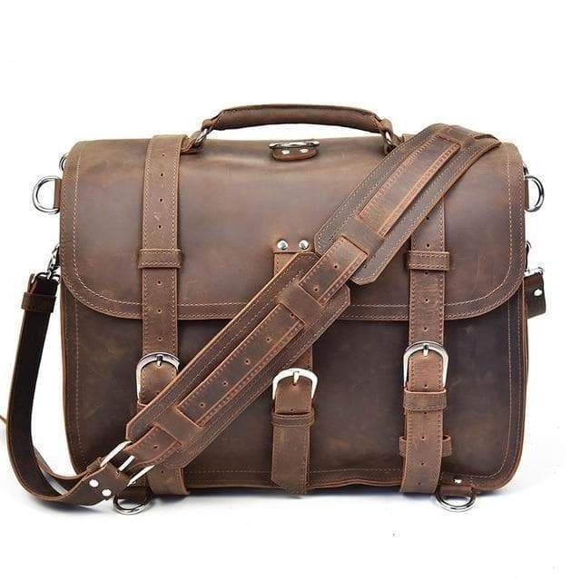 The Gustav Messenger Bag | Large Capacity Vintage Leather Messenger Bag - Drakoi Marketplace