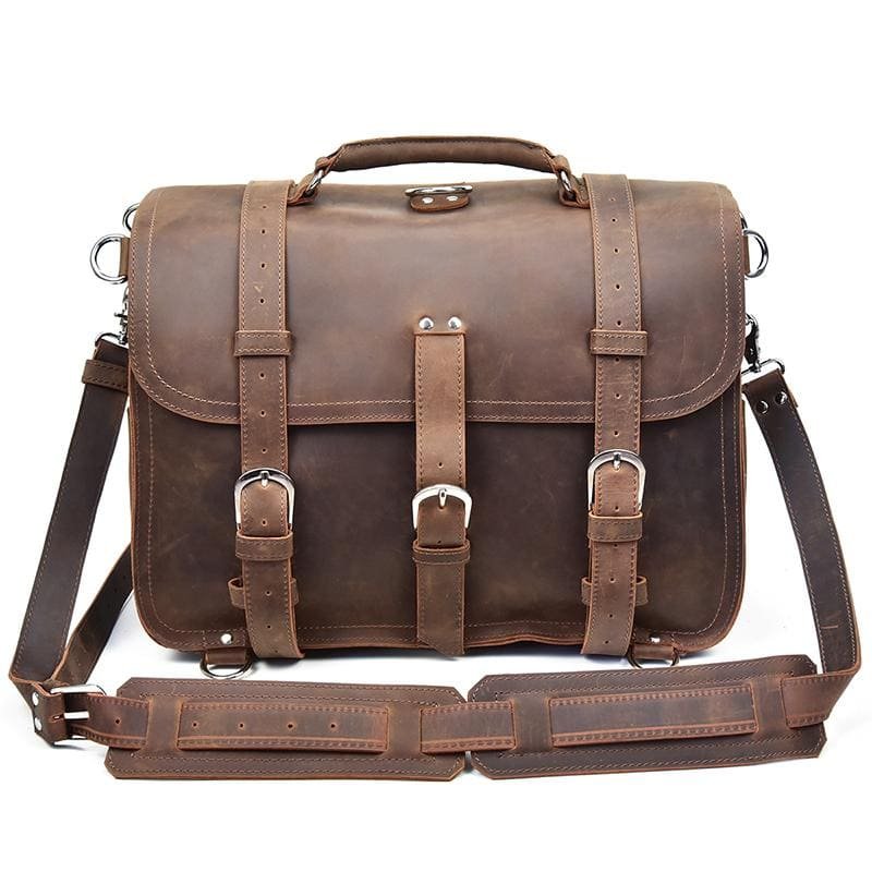 The Gustav Messenger Bag | Large Capacity Vintage Leather Messenger Bag - Drakoi Marketplace