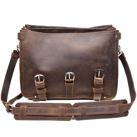 The Gustav Messenger Bag | Large Capacity Vintage Leather Messenger Bag - Drakoi Marketplace