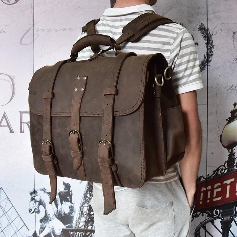 The Gustav Messenger Bag | Large Capacity Vintage Leather Messenger Bag - Drakoi Marketplace