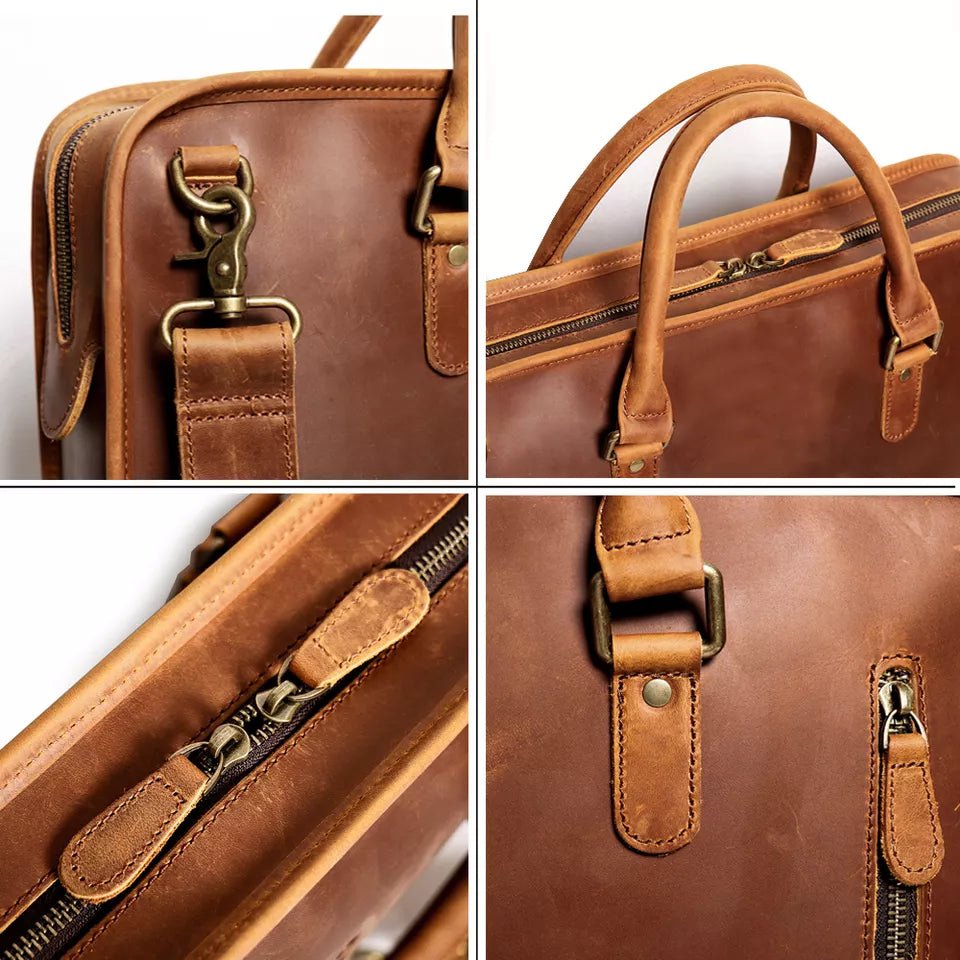 The Hemming Leather Laptop Bag | Vintage Leather Briefcase - Drakoi Marketplace