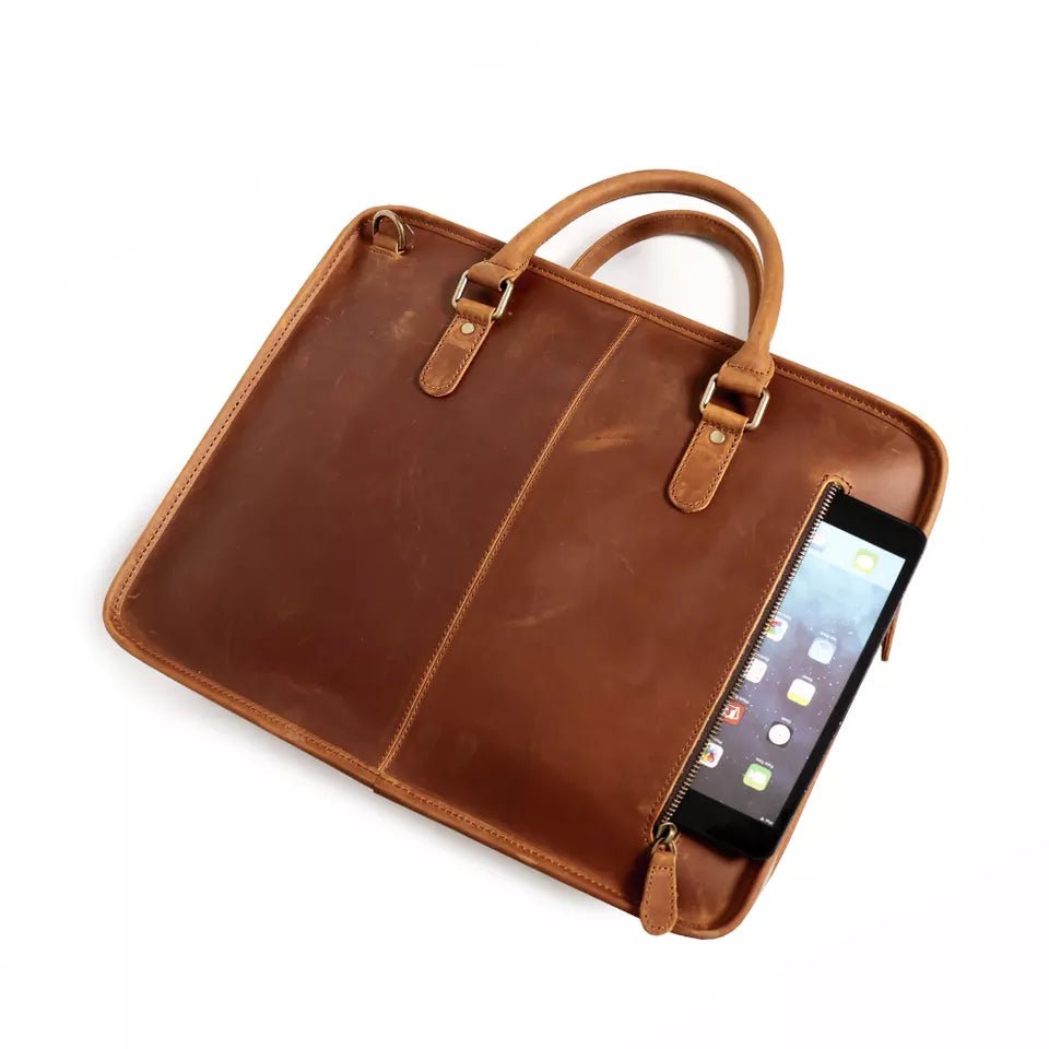 The Hemming Leather Laptop Bag | Vintage Leather Briefcase - Drakoi Marketplace