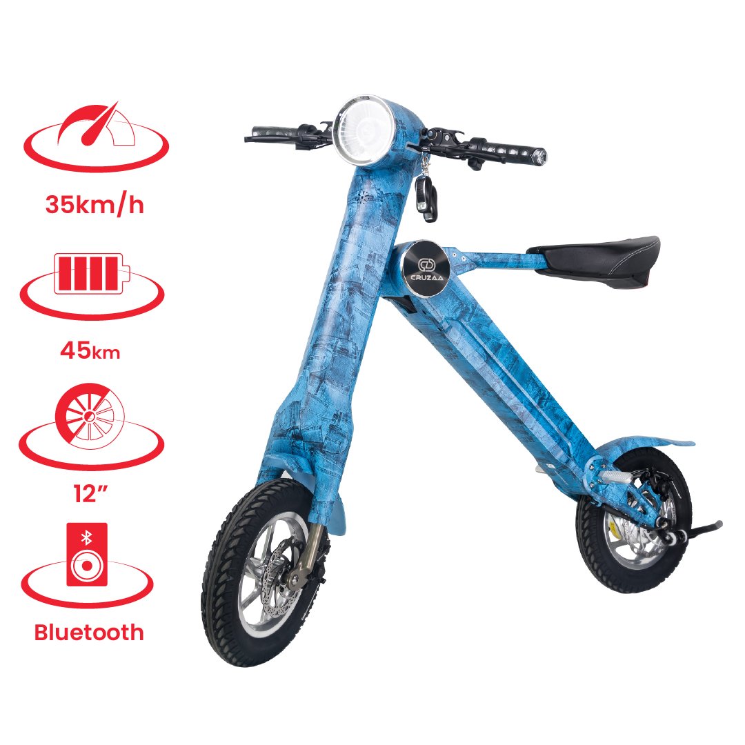 The Limited Edition Cruzaa Electric Scooter - 45km Range & 35kmh Top Speed Cruzaa Built in Bluetooth & Speakers +USB - Denim Blue - Drakoi Marketplace