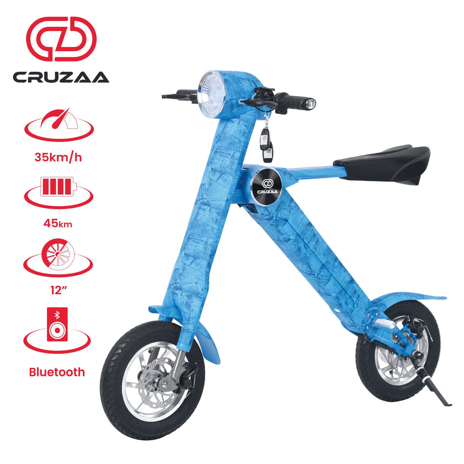 The Limited Edition Cruzaa Electric Scooter - 45km Range & 35kmh Top Speed Cruzaa Built in Bluetooth & Speakers +USB - Denim Blue - Drakoi Marketplace