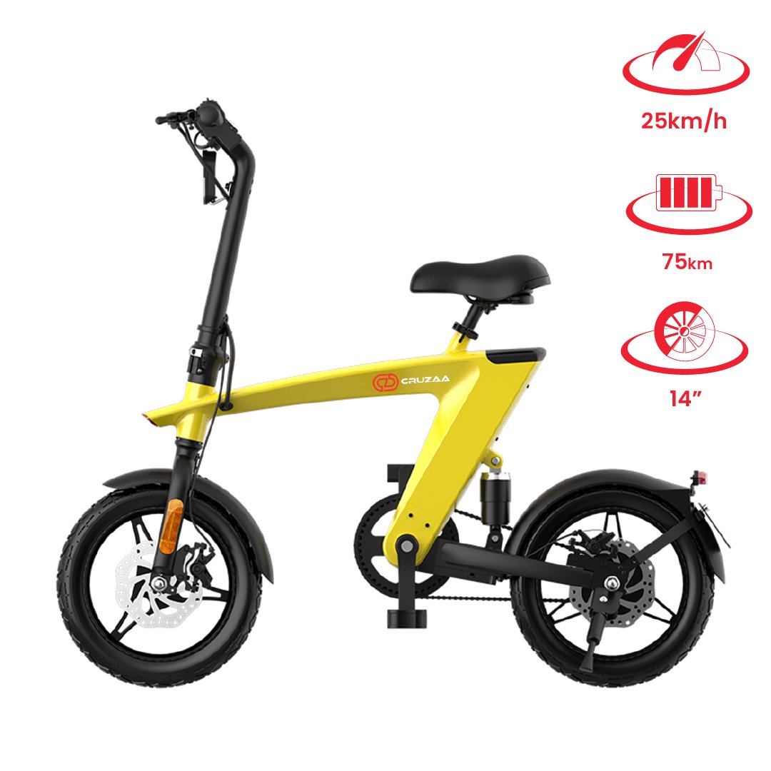 The Max foldable E-Bike Solarbeam Yellow Range 35km - Top Speed 25km/h - Drakoi Marketplace