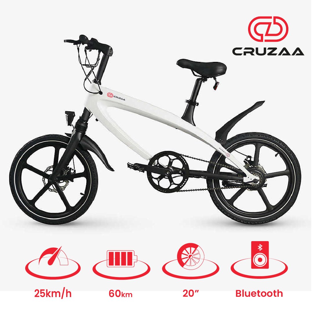 The Official Racing White E-Bike with Built-in Speakers & Bluetooth (Range up to 60km) - Drakoi Marketplace