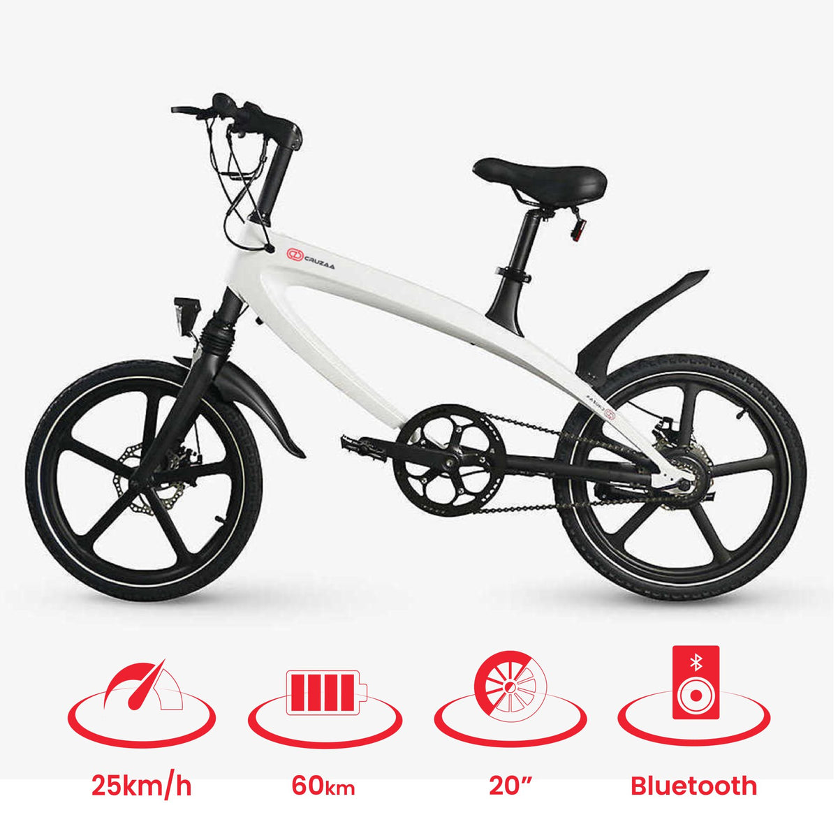 The Official Racing White E-Bike with Built-in Speakers & Bluetooth (Range up to 60km) - Drakoi Marketplace