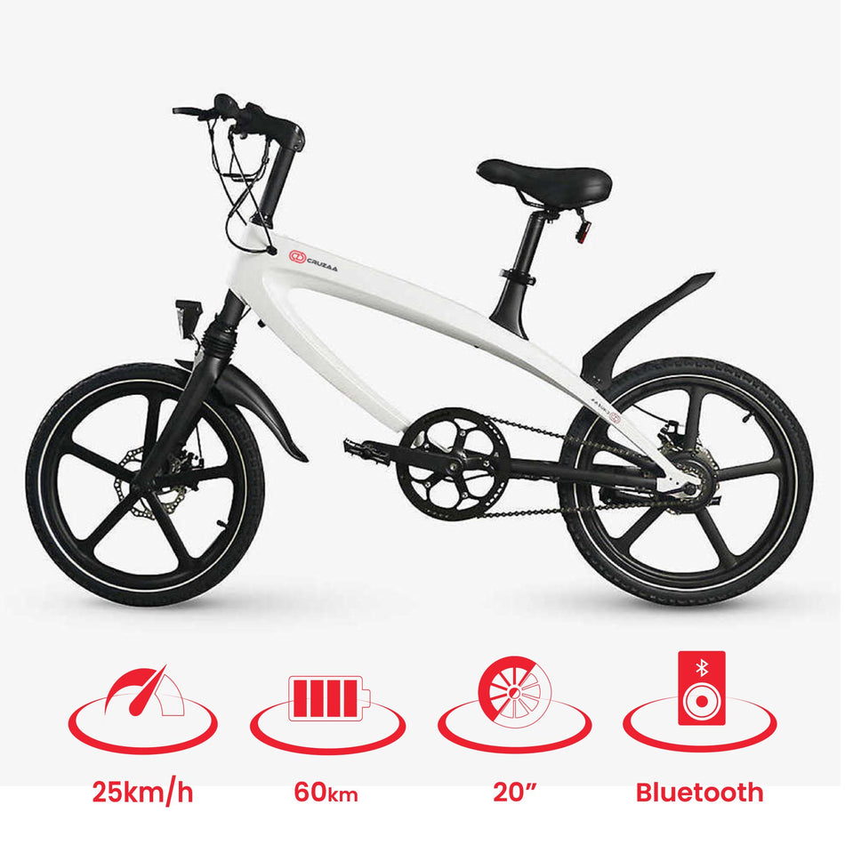 The Official Racing White E-Bike with Built-in Speakers & Bluetooth (Range up to 60km) - Drakoi Marketplace