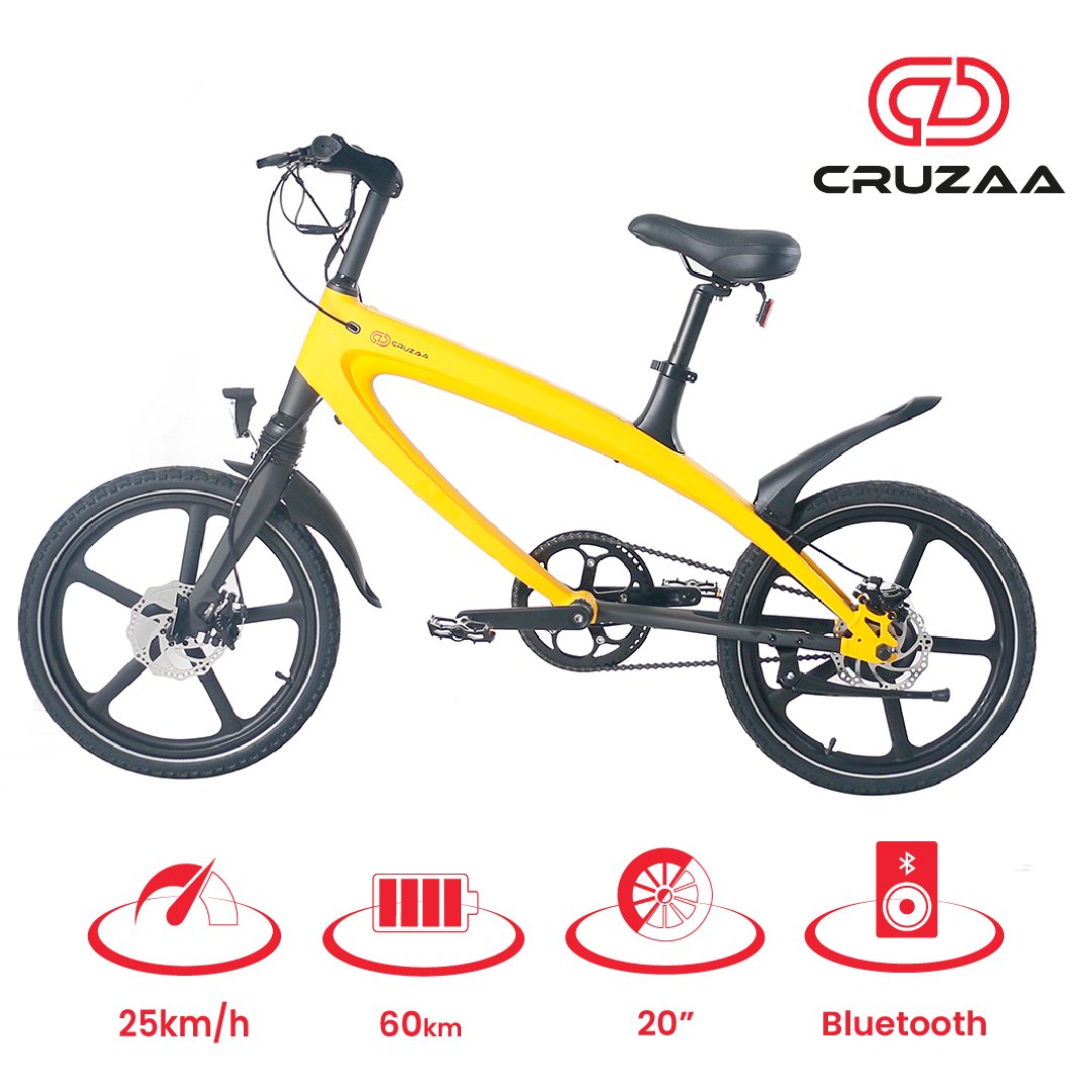 The Official Solar Beam Yellow E-Bike with Built-in Speakers & Bluetooth (Range up to 60km) - Drakoi Marketplace