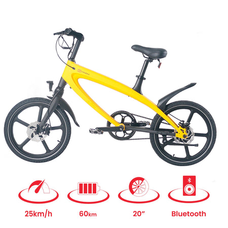 The Official Solar Beam Yellow E-Bike with Built-in Speakers & Bluetooth (Range up to 60km) - Drakoi Marketplace