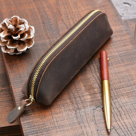 The Paavo Leather Pen Case | Leather Makeup Pouch - Drakoi Marketplace