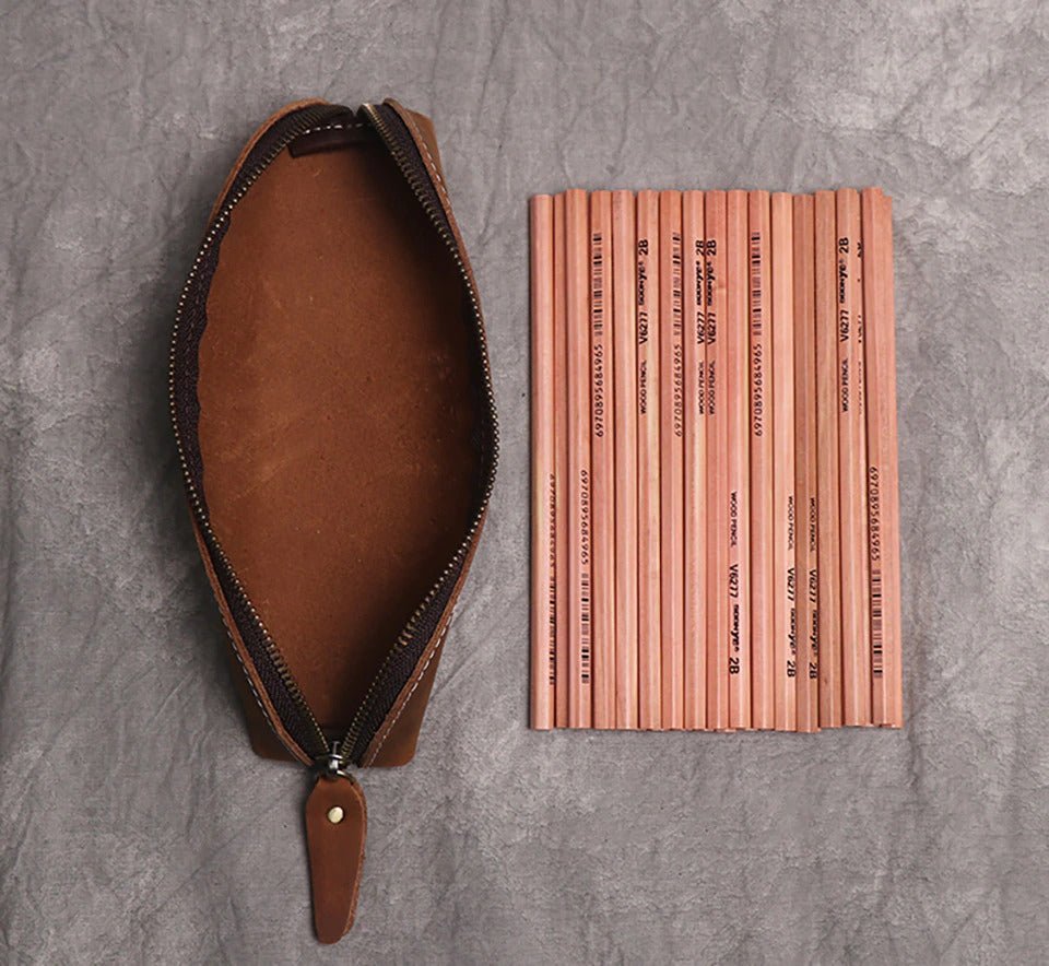 The Paavo Leather Pen Case | Leather Makeup Pouch - Drakoi Marketplace