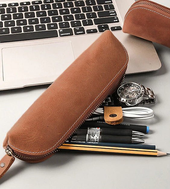 The Paavo Leather Pen Case | Leather Makeup Pouch - Drakoi Marketplace