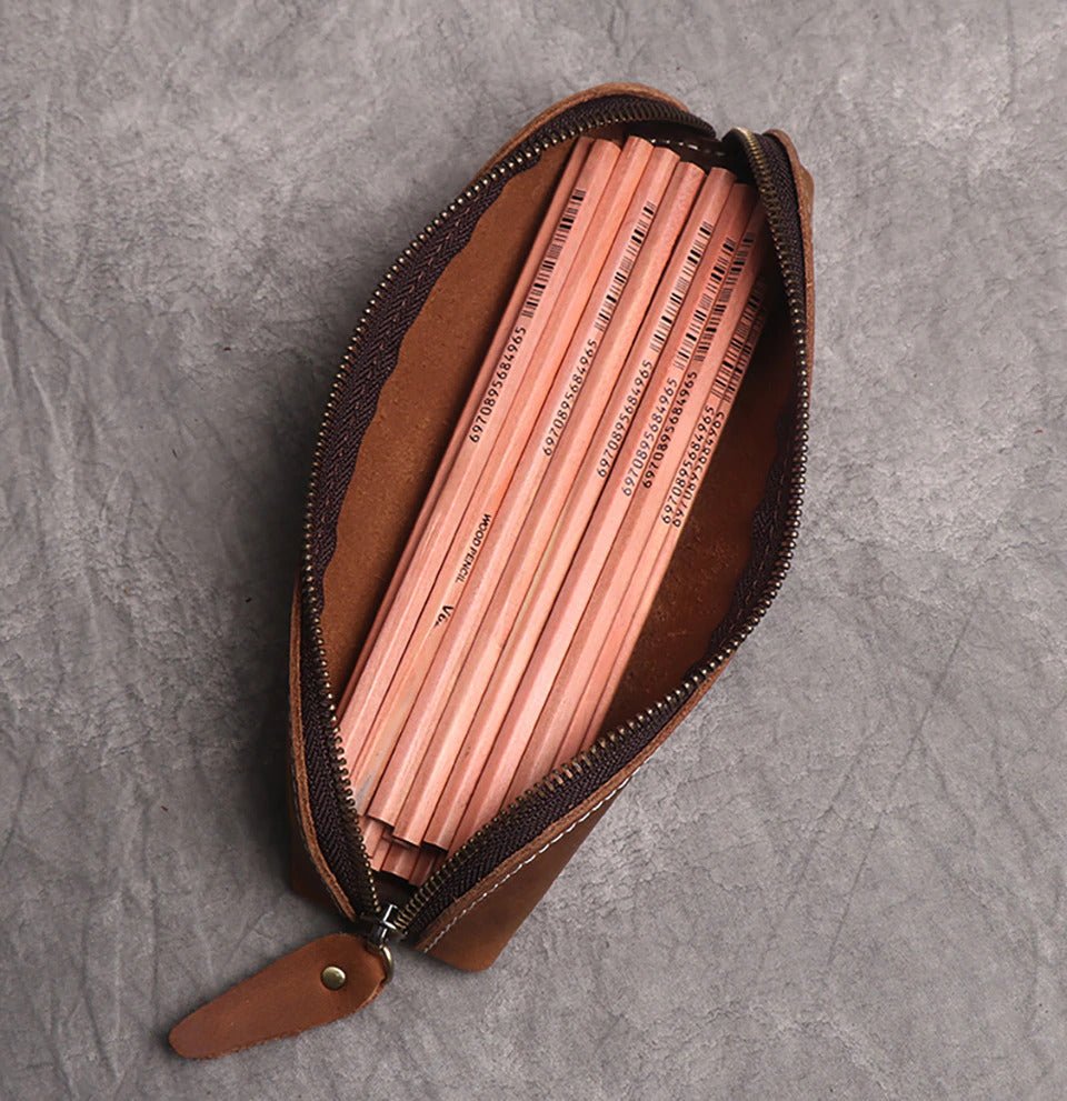 The Paavo Leather Pen Case | Leather Makeup Pouch - Drakoi Marketplace