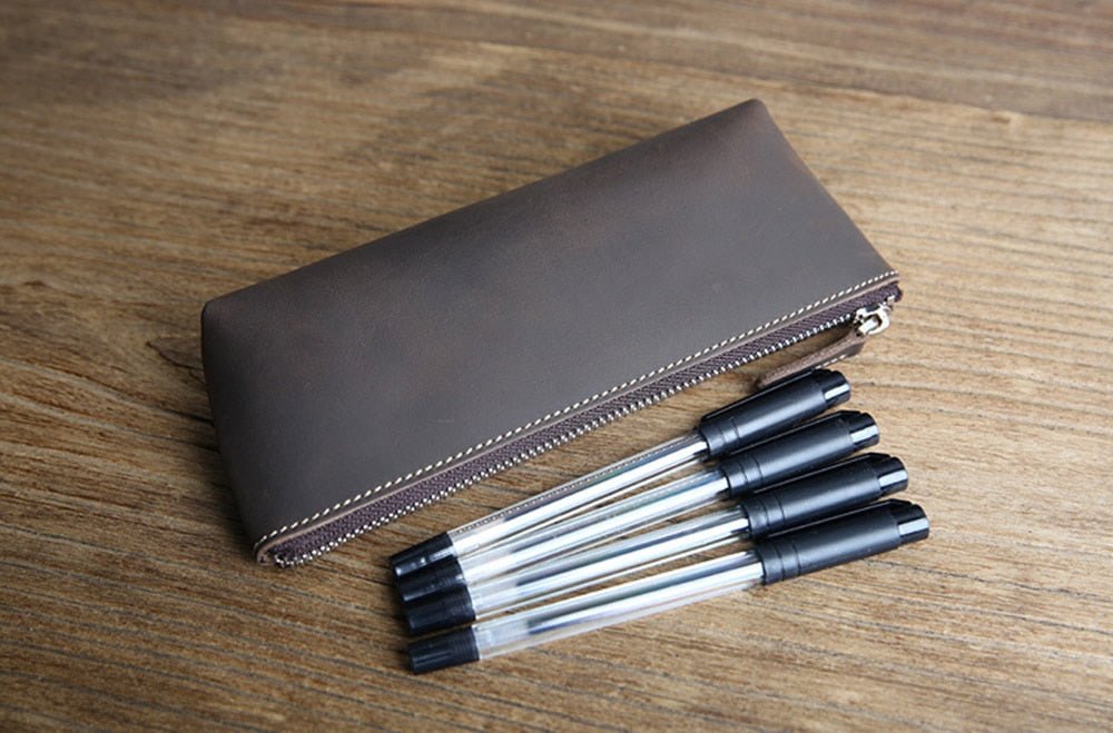 The Pallavi | Handmade Leather Pencil Case - Leather Makeup Bag - Drakoi Marketplace