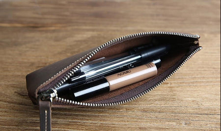 The Pallavi | Handmade Leather Pencil Case - Leather Makeup Bag - Drakoi Marketplace