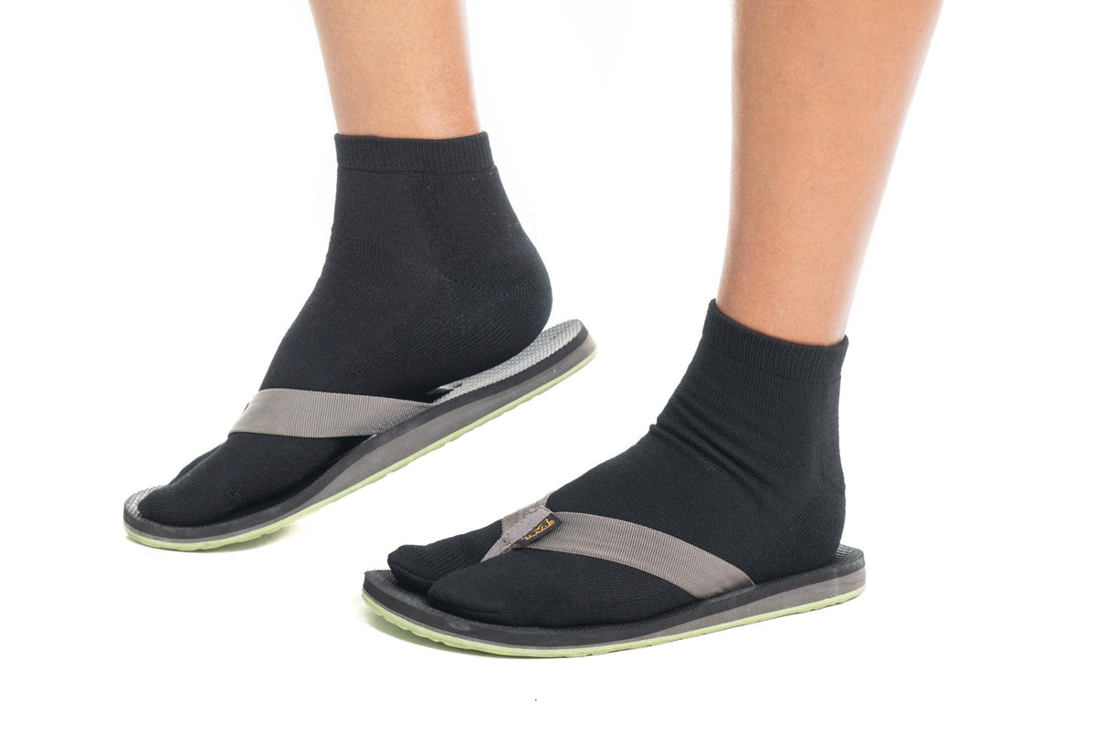 Thicker V-Toe Athletic or Casual Black Flip-Flop Tabi Socks Cotton Blend Comfortable Stylish - Ankle Socks - Drakoi Marketplace