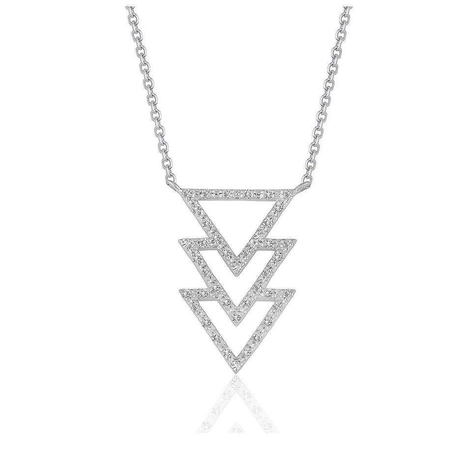 Triple Triangle Pendant with Diamonds in 14k White Gold (1/5 cttw) - Drakoi Marketplace