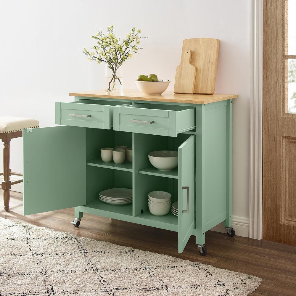 Tristan Kitchen Island/Cart Mint/Natural - Drakoi Marketplace