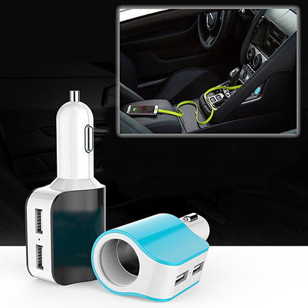 Twin Ports 3 In 1 USB Car Charger Black and White - Drakoi Marketplace