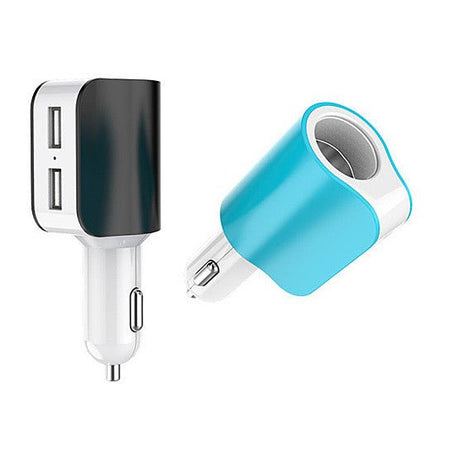 Twin Ports 3 In 1 USB Car Charger Black and White - Drakoi Marketplace