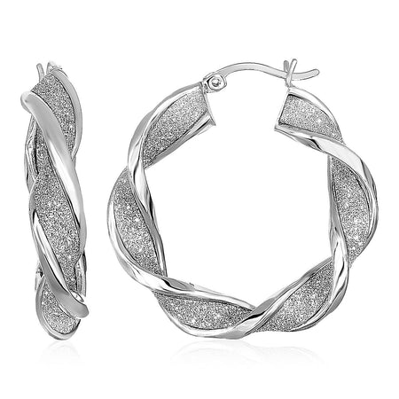 Twisted Glitter Textured Hoop Earrings in Sterling Silver - Drakoi Marketplace