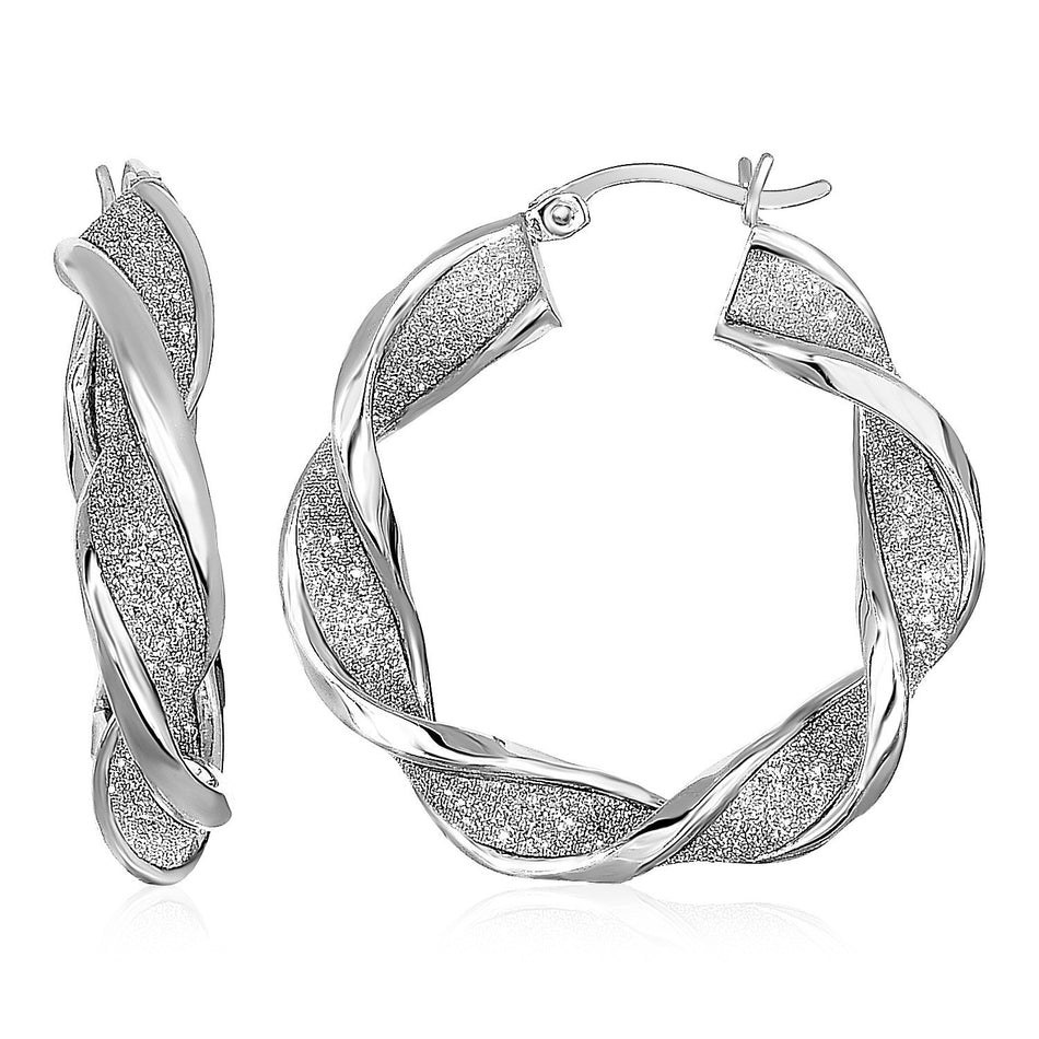 Twisted Glitter Textured Hoop Earrings in Sterling Silver - Drakoi Marketplace