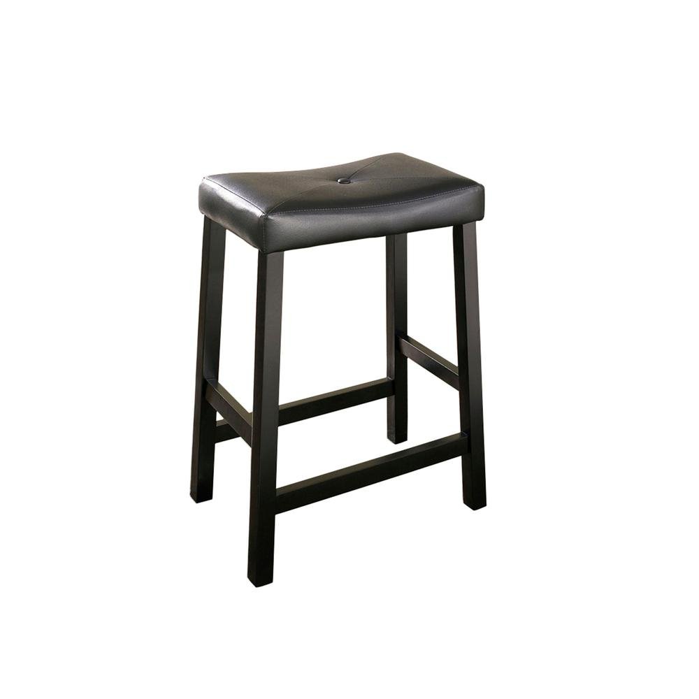 Upholstered Saddle Seat 2Pc Counter Stool Set Black/Black - 2 Stools - Drakoi Marketplace