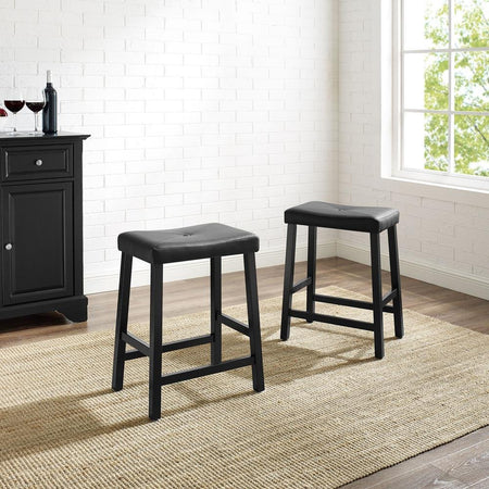 Upholstered Saddle Seat 2Pc Counter Stool Set Black/Black - 2 Stools - Drakoi Marketplace