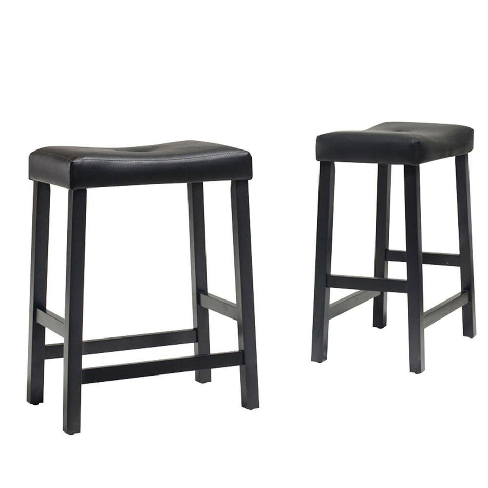 Upholstered Saddle Seat 2Pc Counter Stool Set Black/Black - 2 Stools - Drakoi Marketplace