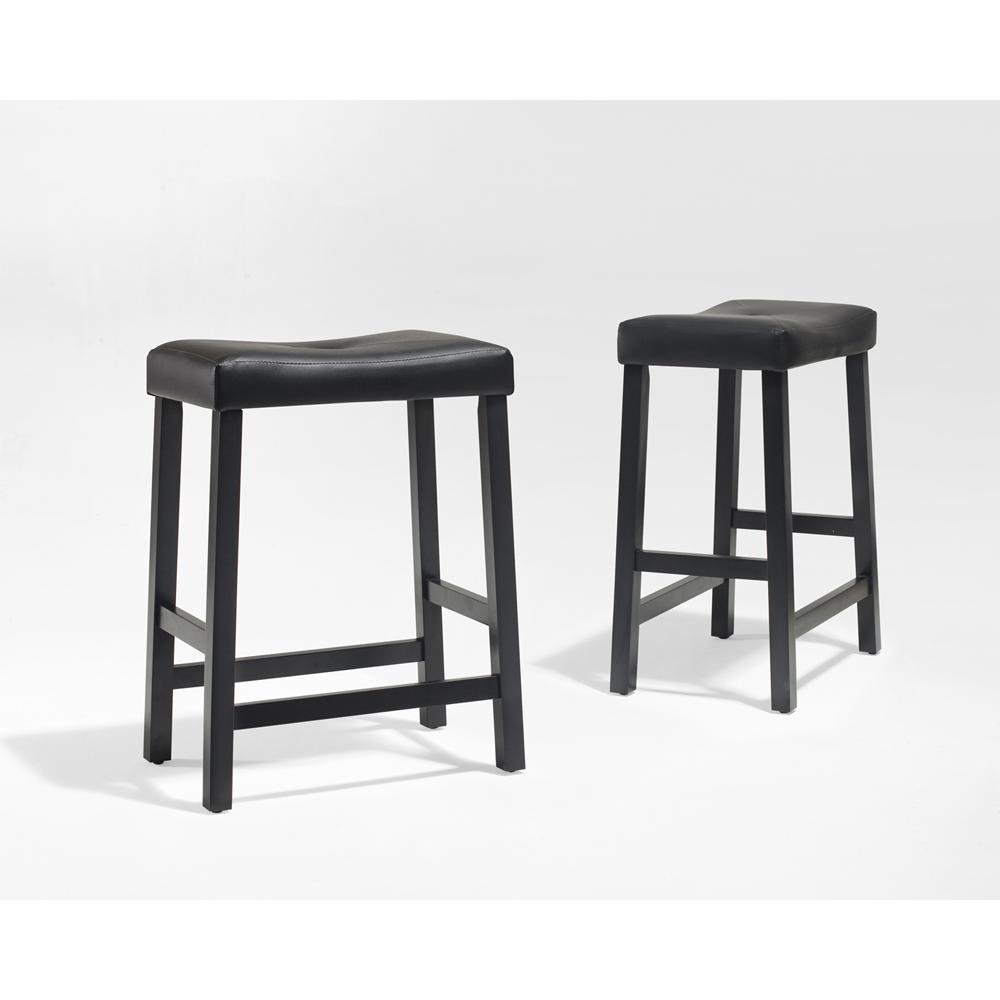 Upholstered Saddle Seat 2Pc Counter Stool Set Black/Black - 2 Stools - Drakoi Marketplace